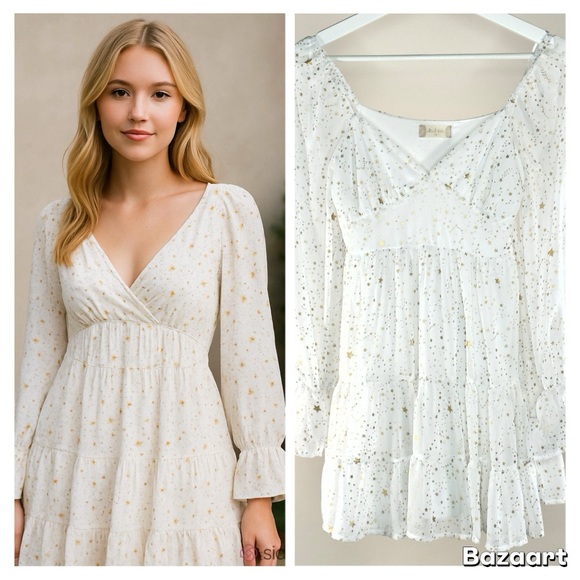 Altar'd State Dresses & Skirts - Altar’d State Gold Star Babydoll Dress Size XS